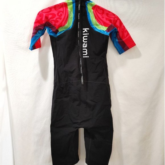 Kiwami Triathlon AQUARUSH SLEEVED SWIMSKIN Black Pink Rainbow Swimming Suit M - Picture 4 of 11